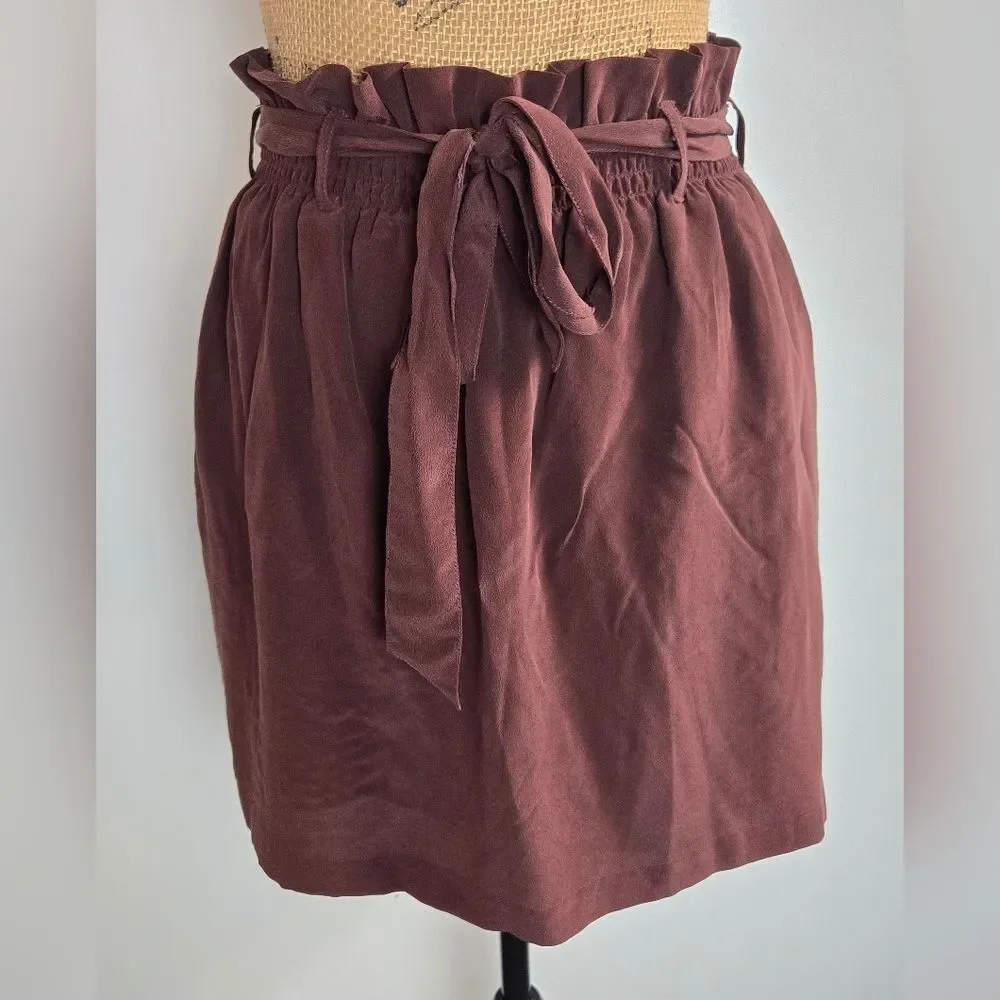 CHASER Silk Skirt Paperbag Elastic Waist Mini Sz Medium NWT Mulberry